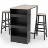 3-Piece Dining Table Set 91 cm Counter Height Bistro Table with 3 Storage Shelves-Rustic Brown
