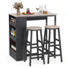 3-Piece Dining Table Set 91 cm Counter Height Bistro Table with 3 Storage Shelves-Rustic Brown