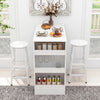 3-Piece Dining Table Set 91 cm Counter Height Bistro Table with 3 Storage Shelves-White