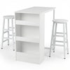 3-Piece Dining Table Set 91 cm Counter Height Bistro Table with 3 Storage Shelves-White