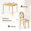 3-Piece Dining Table Set Wooden Square Kitchen Table with 2 Upholstered Chairs for 2 People-Natural