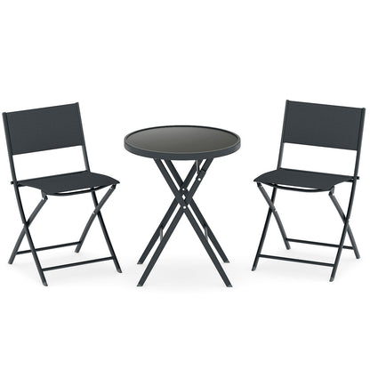 3 Piece Folding Bistro Set Patio Dining Furniture with Breathable Fabric Seat