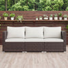 3-Piece Outdoor Wicker Sectional Sofa Set PE Rattan Modular Couch with Thick Cushions-White