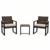 3-Piece PE Wicker Patio Set with Soft Cushion and Side Table for Balcony-Beige