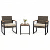 3-Piece PE Wicker Patio Set with Soft Cushion and Side Table for Balcony-Beige