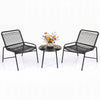3 Piece Patio Bistro Set Rattan Chairs with Side Table Outdoor Wicker Conversation Set-Black
