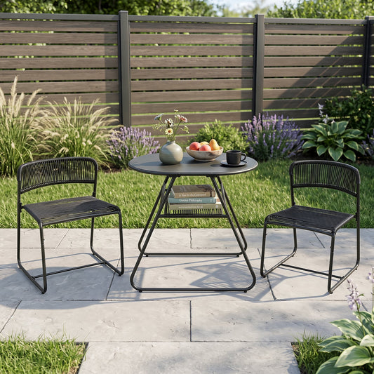 3-Piece Patio Bistro Set with Solid Metal Frame for Porch-Black
