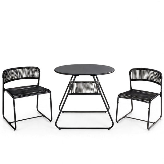 3-Piece Patio Bistro Set with Solid Metal Frame for Porch-Black