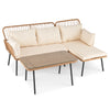 3-Piece Patio Furniture Set with Coffee Table and L-Shaped Sectional Sofa-Beige