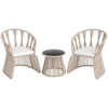 3 Piece Patio Leisure Chair Set Rope-Woven Armchairs and Table Set with Soft Seat Cushions-White