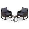 3-Piece Wicker Rocking Bistro Set with Tempered Glass Table and Cushions for Patio-Grey