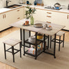 3-Piece Foldable Dining Table Set with Lockable Wheels for Small Place-Grey