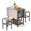 3-Piece Foldable Dining Table Set with Lockable Wheels for Small Place-Grey
