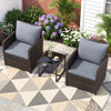 3 Pieces PE Rattan Wicker Outdoor Bistro Conversation Set with Soft Cushions and Tempered Glass Coffee Table-Grey