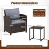 3 Pieces PE Rattan Wicker Outdoor Bistro Conversation Set with Soft Cushions and Tempered Glass Coffee Table-Grey