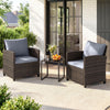 3 Pieces PE Rattan Wicker Outdoor Bistro Conversation Set with Soft Cushions and Tempered Glass Coffee Table-Grey