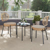 3 Pieces PE Wicker Outdoor Bistro Set Patio Conversation Set with Tempered Glass Coffee Table and Rattan Chairs-Brown