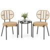 3 Pieces PE Wicker Outdoor Bistro Set Patio Conversation Set with Tempered Glass Coffee Table and Rattan Chairs-Brown
