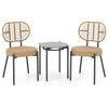 3 Pieces PE Wicker Outdoor Bistro Set Patio Conversation Set with Tempered Glass Coffee Table and Rattan Chairs-Brown