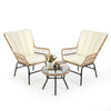 3 Pieces Patio Bistro Set Outdoor PE Wicker Conversation Set with Tempered Glass Coffee Table-Beige
