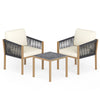 3 Pieces Patio Bistro Set Woven Rope Outdoor Conversation Set with Cushions-Beige