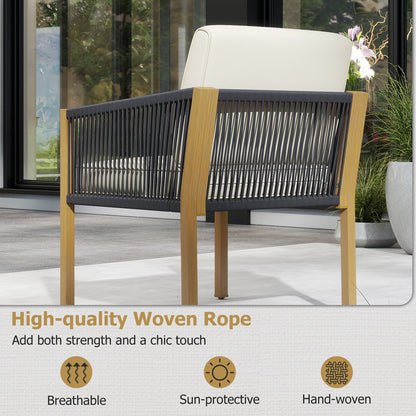 3 Pieces Patio Bistro Set Woven Rope Outdoor Conversation Set with Cushions-Beige