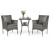 3 Pieces Patio Wicker Bistro Set 2 Rattan Chairs with Double-Tier Tempered Glass Table-Grey