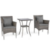 3 Pieces Patio Wicker Bistro Set 2 Rattan Chairs with Double-Tier Tempered Glass Table-Grey
