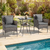 3 Pieces Patio Wicker Bistro Set 2 Rattan Chairs with Double-Tier Tempered Glass Table-Grey
