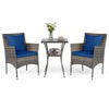 3 Pieces Patio Wicker Bistro Set 2 Rattan Chairs with Double-Tier Tempered Glass Table-Navy