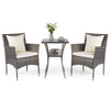 3 Pieces Patio Wicker Bistro Set 2 Rattan Chairs with Double-Tier Tempered Glass Table-Off White