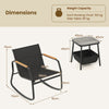 3 Pieces Rocking Bistro Set with Storage Bag and PS Armrests-Black