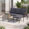 3 Pieces Wicker Furniture Set with Tempered Glass Side Table-Grey