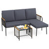 3 Pieces Wicker Furniture Set with Tempered Glass Side Table-Grey