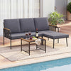 3 Pieces Wicker Furniture Set with Tempered Glass Side Table-Grey