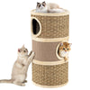 3-Story Cat Condo 70CM Multi-level Cat Hideaway with Sisal Scratching Pad-Khaki