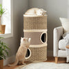 3-Story Cat Condo 70CM Multi-level Cat Hideaway with Sisal Scratching Pad-Khaki