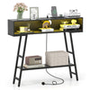 3-Tier Console Table with LED Light and Charging Station-Black