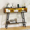 3-Tier Console Table with LED Light and Charging Station-Rustic Brown