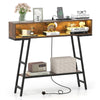 3-Tier Console Table with LED Light and Charging Station-Rustic Brown