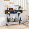3-Tier Console Table with LED Light and Charging Station-Rustic Brown