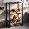 3-Tier Drink Crate Rack with Shelf and 2 Hanging Hooks-Black
