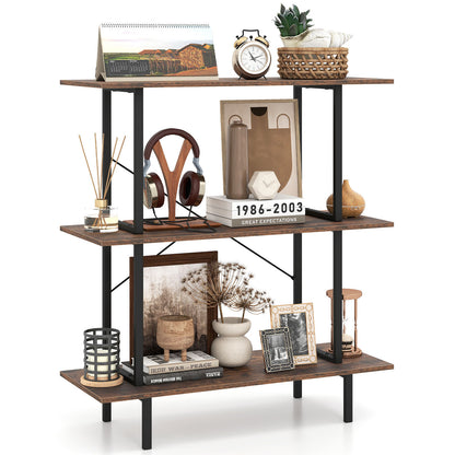3-Tier Industrial Bookshelf with Open Shelves and Metal Frame for Living Room Study-Rustic Brown