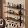 3-Tier Industrial Floating Shelves for Wall with 4 S-Shaped Hooks-Black
