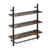 3-Tier Industrial Floating Shelves for Wall with 4 S-Shaped Hooks-Black