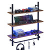 3-Tier Industrial Floating Shelves for Wall with LED Light and Remote APP Control-Black