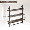 3-Tier Industrial Floating Shelves for Wall with LED Light and Remote APP Control-Black