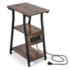 3-Tier Industrial Side Table with 2 AC Outlets 1 USB Port and 1 Type-C Port-Rustic Brown