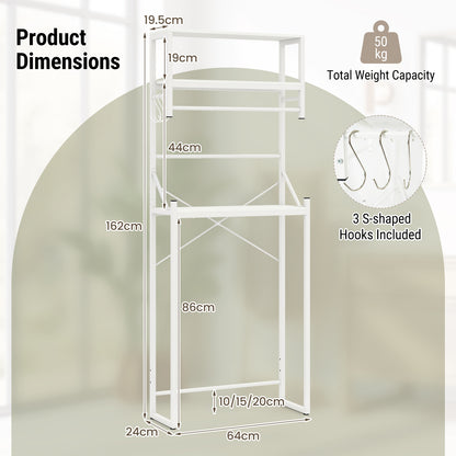 3-Tier Over Toilet Bathroom Organizer with Towel Holder and Adjustable Bottom-White