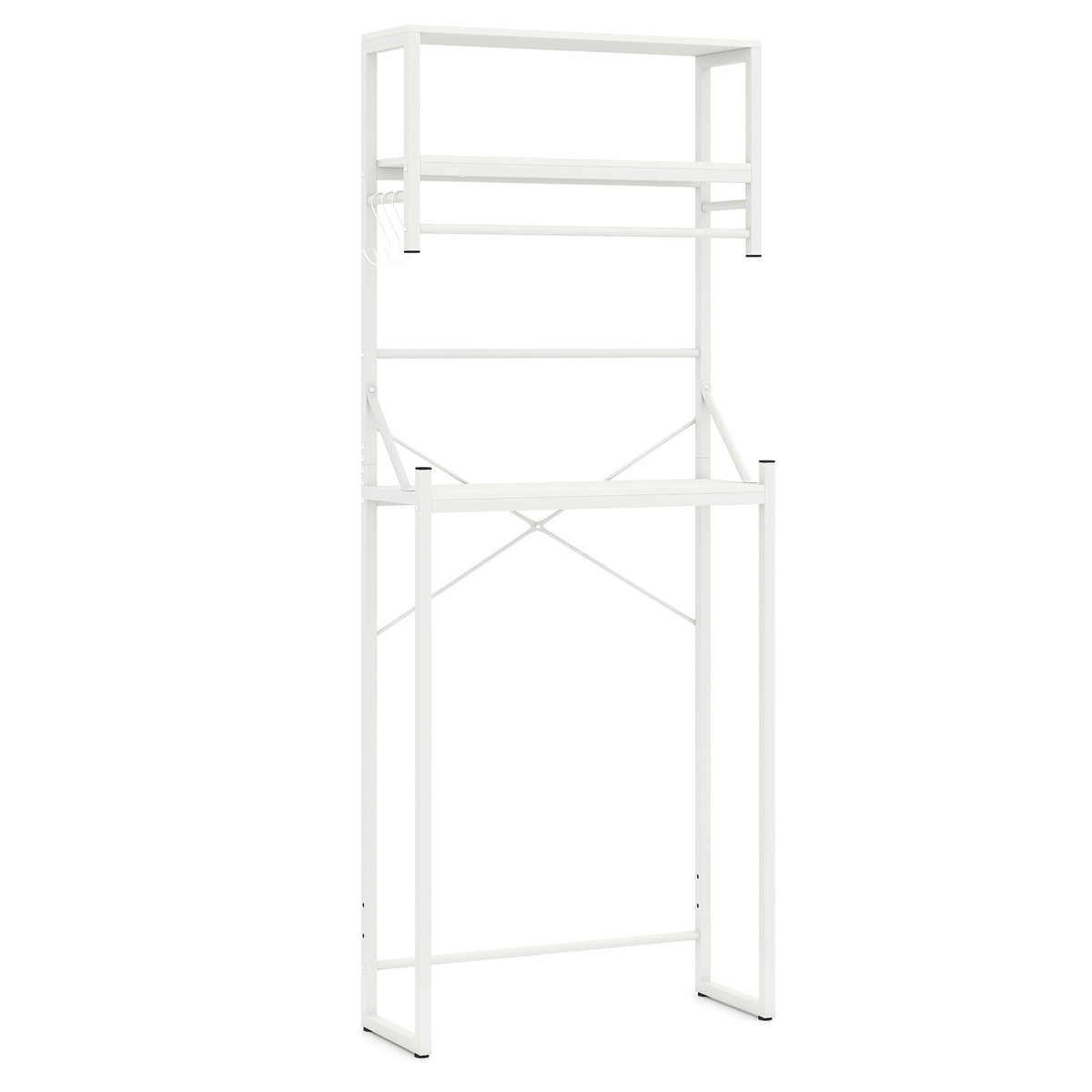 3-Tier Over Toilet Bathroom Organizer with Towel Holder and Adjustable Bottom-White